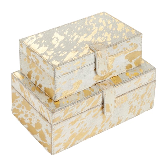 White & Gold Leather Rustic Box Set